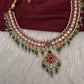Jadau Kundan Neckline Necklace with Emerald Beads - 