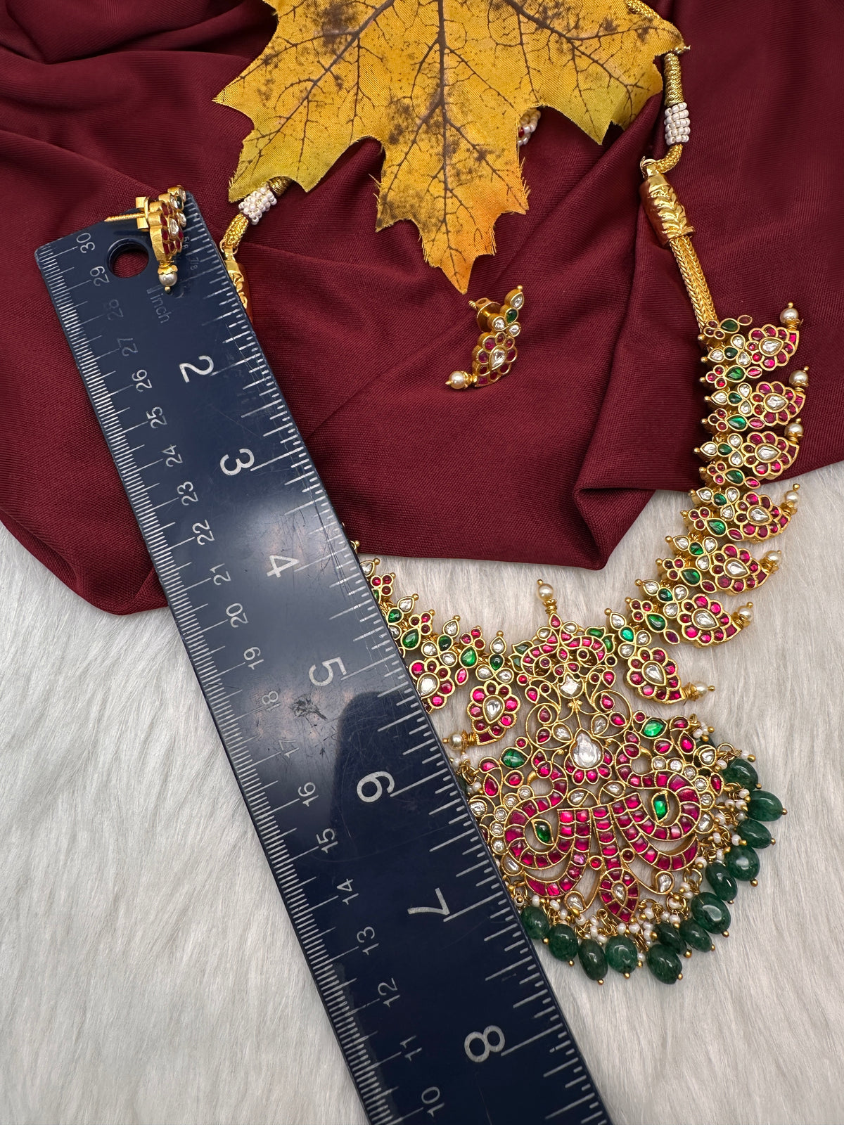 Jadau Kundan Mango Short Necklace with Stud Earrings - 