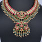 Jadau Kundan Neckline Necklace with Emerald Beads - 