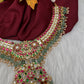Jadau Kundan Neckline Necklace with Emerald Beads - 