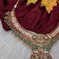 Jadau Kundan Neckline Necklace with Emerald Beads - 