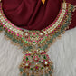 Jadau Kundan Neckline Necklace with Emerald Beads - 