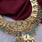 Jadau Kundan Neckline Necklace with Emerald Beads - 