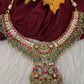 Jadau Kundan Neckline Necklace with Emerald Beads - 