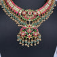Jadau Kundan Neckline Necklace with Emerald Beads - 