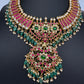 Jadau Kundan Neckline Necklace with Emerald Beads - 