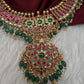 Jadau Kundan Neckline Necklace with Emerald Beads - 