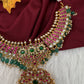 Jadau Kundan Neckline Necklace with Emerald Beads - 