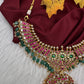 Jadau Kundan Neckline Necklace with Emerald Beads - 