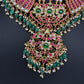 Jadau Kundan Neckline Necklace with Emerald Beads - 