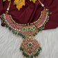 Jadau Kundan Neckline Necklace with Emerald Beads - 