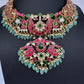 Jadau Kundan Neckline Necklace with Emerald Beads - 