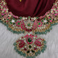 Jadau Kundan Neckline Necklace with Emerald Beads - 