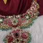 Jadau Kundan Neckline Necklace with Emerald Beads - 
