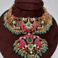 Jadau Kundan Neckline Necklace with Emerald Beads - 