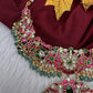 Jadau Kundan Neckline Necklace with Emerald Beads - 