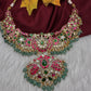 Jadau Kundan Neckline Necklace with Emerald Beads - 