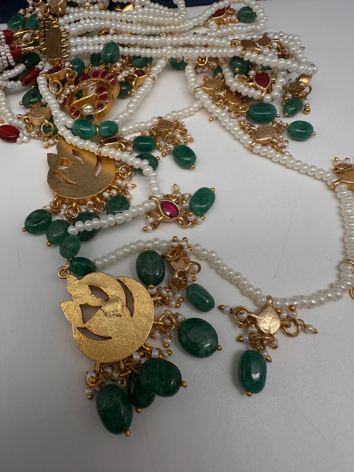 Jadau Kundan Multi Layer Teen Lada Pearl Necklace - 