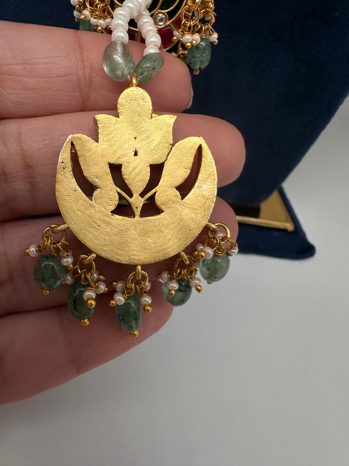 Jadau Kundan Floral Multi Layer Teen Lada Pearl Necklace - 