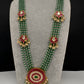 Jadau Kundan Floral Multi Layer Green Beads Long Necklace - 