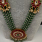 Jadau Kundan Floral Multi Layer Green Beads Long Necklace - 