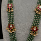 Jadau Kundan Floral Multi Layer Green Beads Long Necklace - 