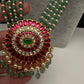 Jadau Kundan Floral Multi Layer Green Beads Long Necklace - 