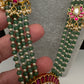 Jadau Kundan Floral Multi Layer Green Beads Long Necklace - 