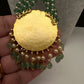 Jadau Kundan Floral Multi Layer Green Beads Long Necklace - 