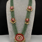 Jadau Kundan Floral Multi Layer Green Beads Long Necklace - 