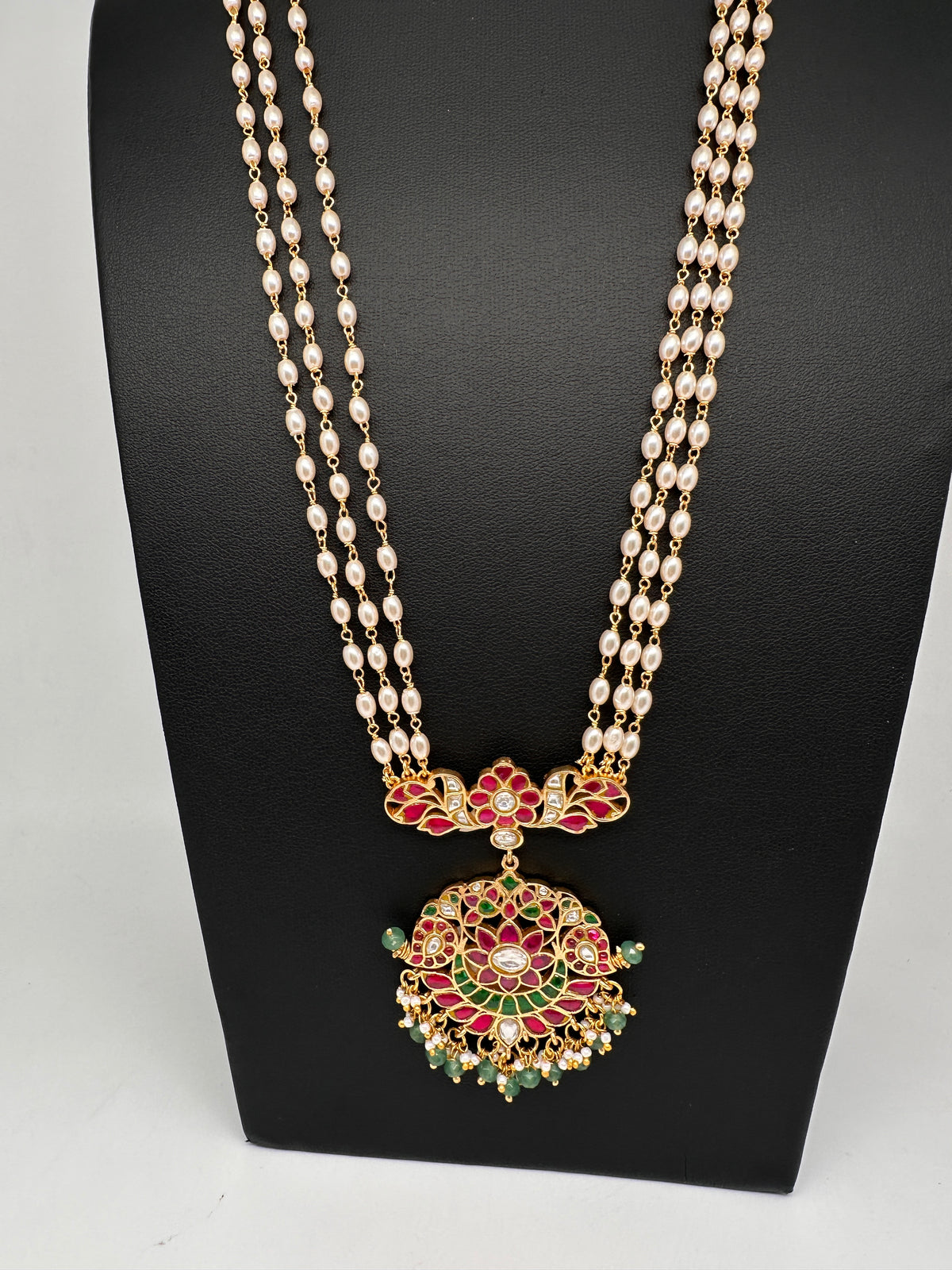 Jadau Kundan Rice Pearls Long Mala Necklace - 
