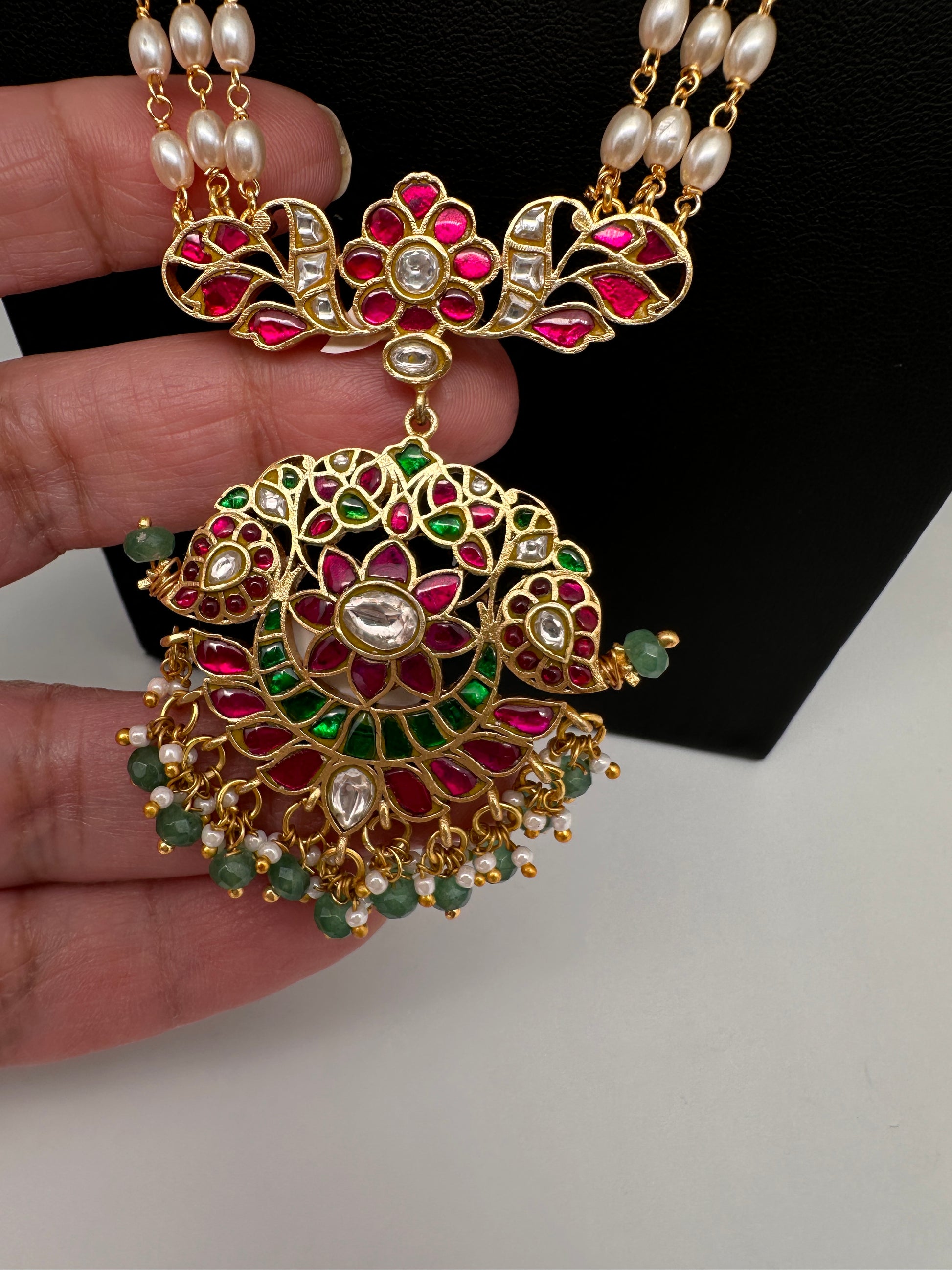 Jadau Kundan Rice Pearls Long Mala Necklace - 