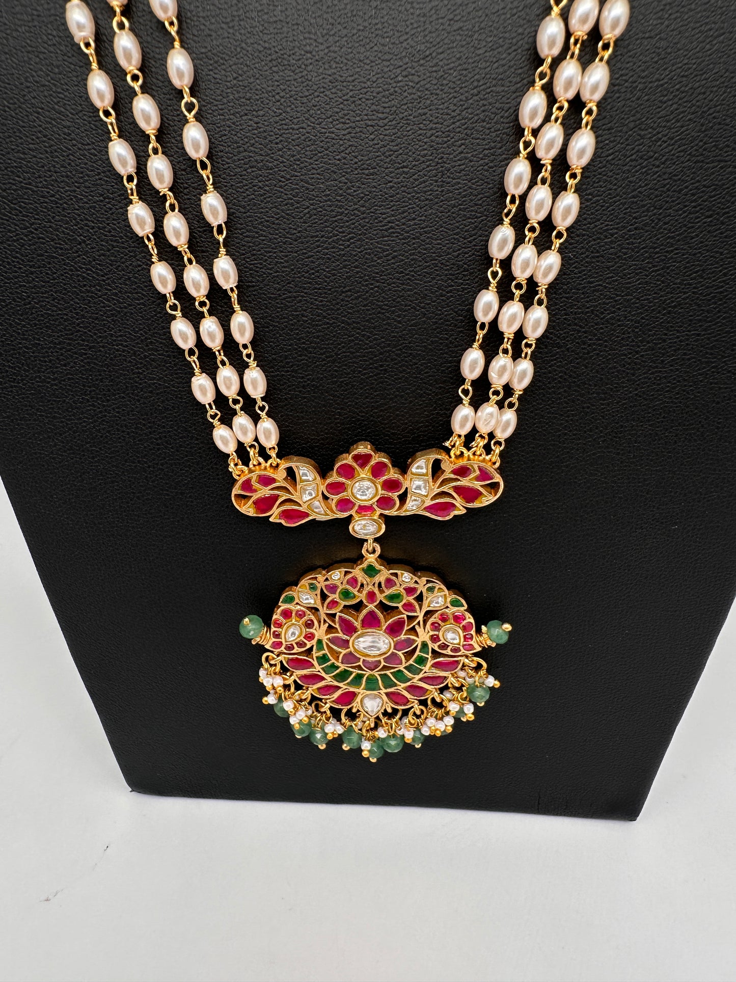 Jadau Kundan Rice Pearls Long Mala Necklace - 