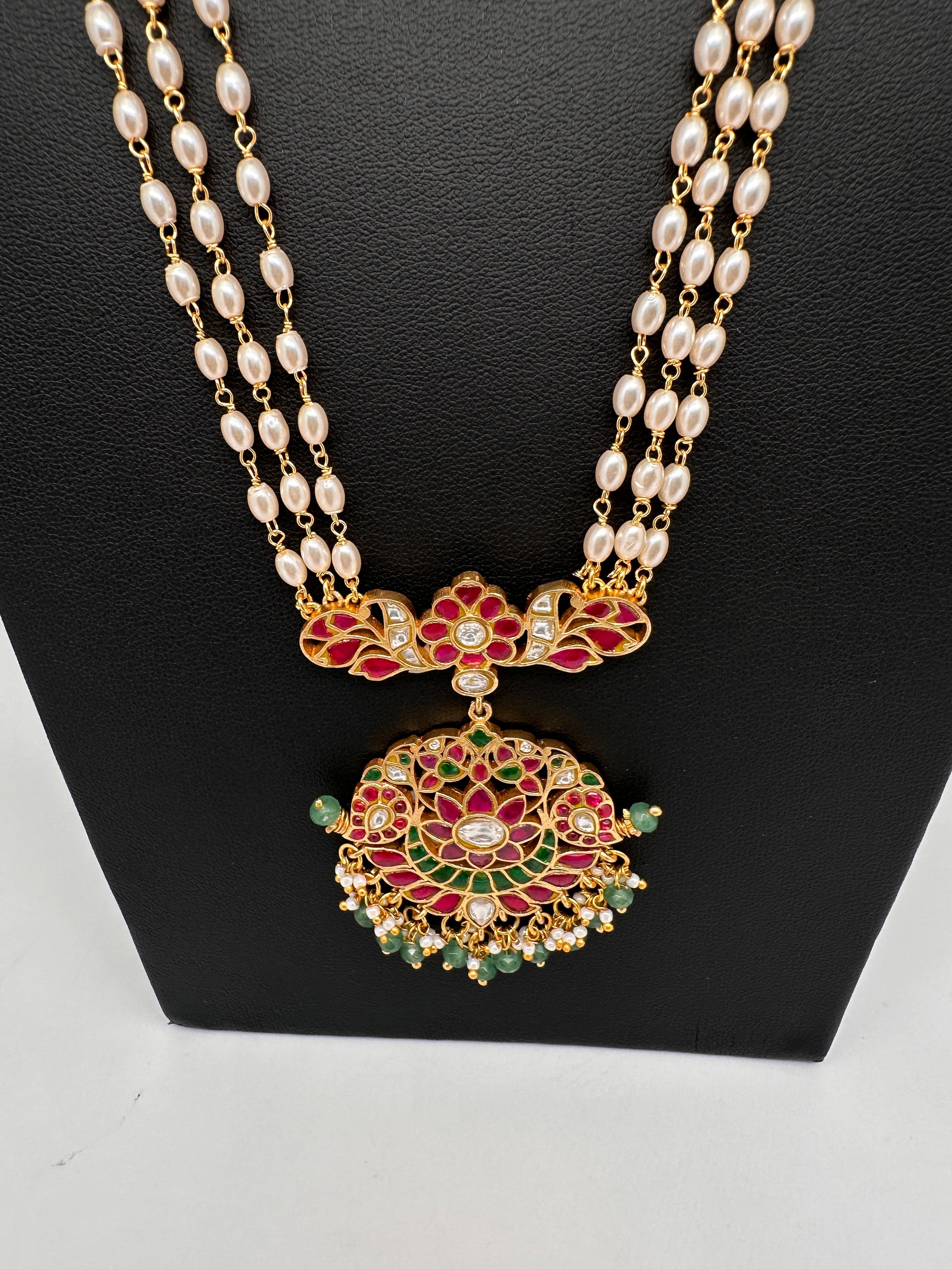 Jadau Kundan Rice Pearls Long Mala Necklace - 