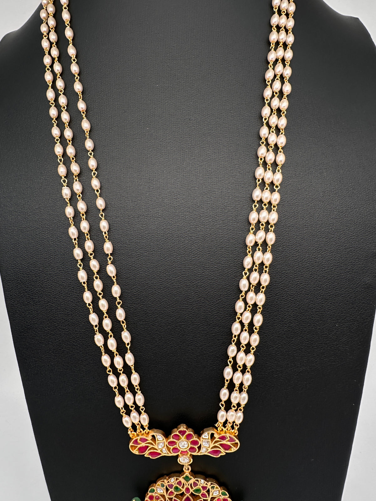 Jadau Kundan Rice Pearls Long Mala Necklace - 