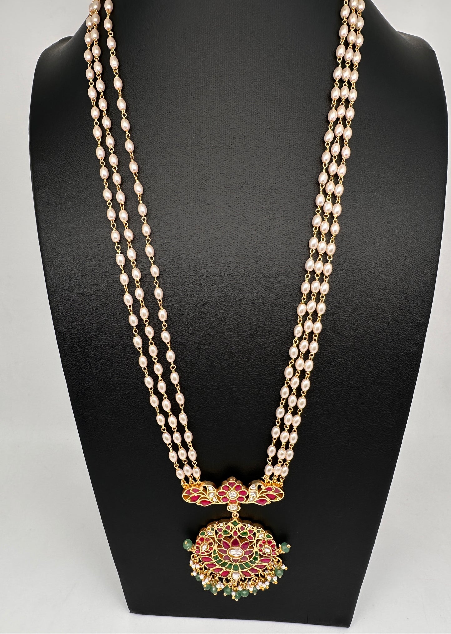 Jadau Kundan Rice Pearls Long Mala Necklace - 