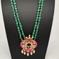 Jadau Kundan Emerald Green Beads Long Mala Necklace - 