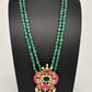 Jadau Kundan Emerald Green Beads Long Mala Necklace - 