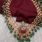 Jadau Kundan Pearl Short Necklace with Emerald Beads - JA000339