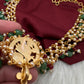Jadau Kundan Pearl Short Necklace with Emerald Beads - JA000339