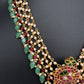 Jadau Kundan Pearl Short Necklace with Emerald Beads - JA000339