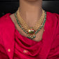 Jadau Kundan Pearl Short Necklace with Emerald Beads - JA000340