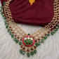 Jadau Kundan Pearl Short Necklace with Emerald Beads - JA000340