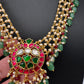 Jadau Kundan Pearl Short Necklace with Emerald Beads - JA000340