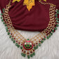 Jadau Kundan Pearl Short Necklace with Emerald Beads - JA000340