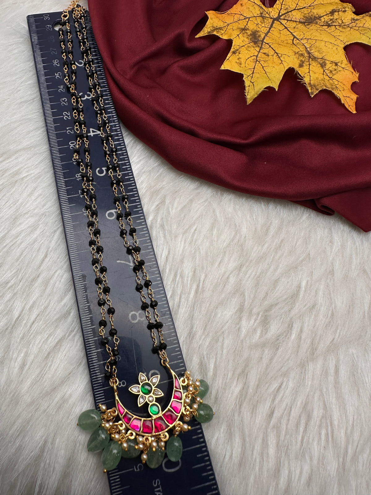 Jadau Kundan Black Beads Long Necklace - JA000341