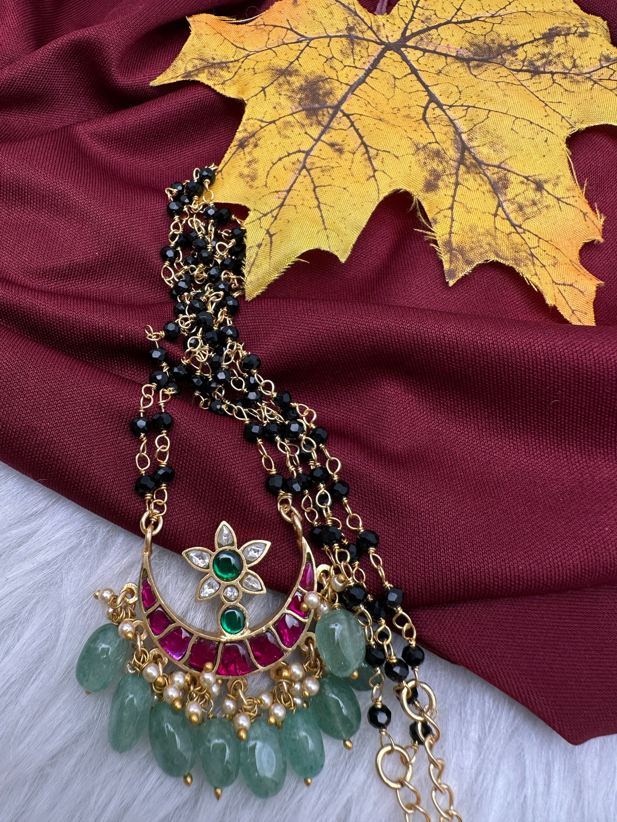 Jadau Kundan Black Beads Long Necklace - JA000341