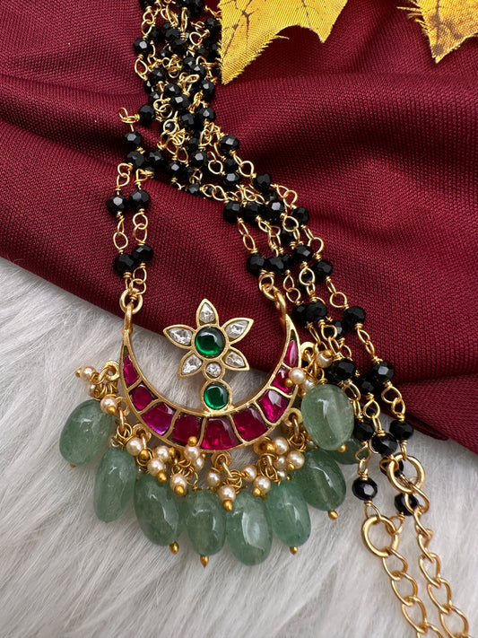 Jadau Kundan Black Beads Long Necklace - JA000341