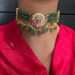 Jadau Kundan Emerald Beads Sleek Choker Necklace | JA000342