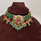 Jadau Kundan Emerald Beads Sleek Choker Necklace | JA000342